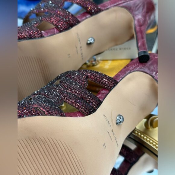 🆕 KURT GEIGER LONDON 🧿 NWOB Crystal Embellished Chain Mule Heel, Wine -Sz 37 7 - Picture 16 of 16